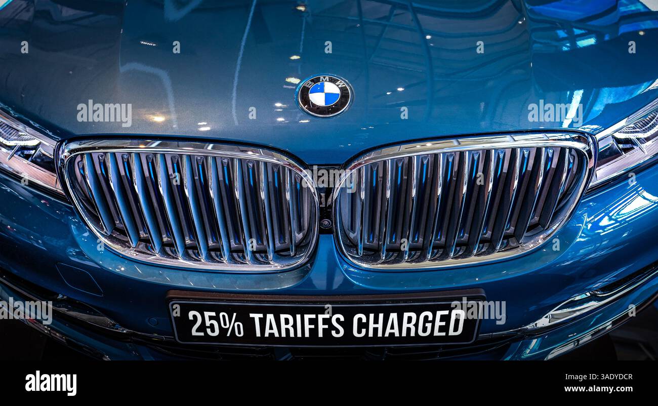 BMW - deutsches Auto mit 25 Prozent Zollsatz Stockfoto