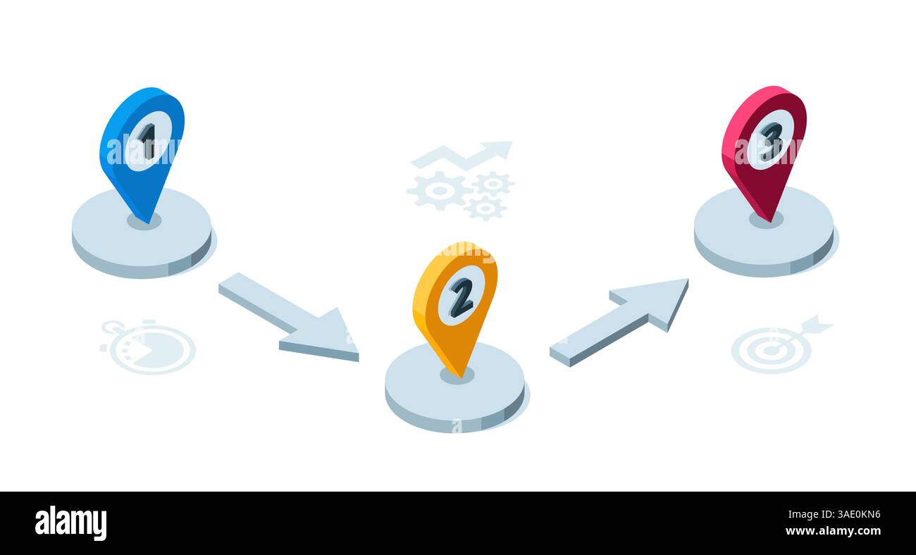 Isometrie-Symbole mit Pfeilen und Zahlen auf weißem Hintergrund, Diagramm oder Geschäftsplan, für Infografiken festgelegt Stock Vektor