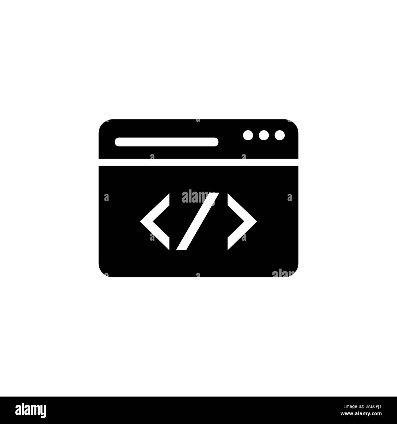 Fenster mit schwarzem Programmcode-Symbol auf weißem Hintergrund, seo oder Webentwicklung Stock Vektor