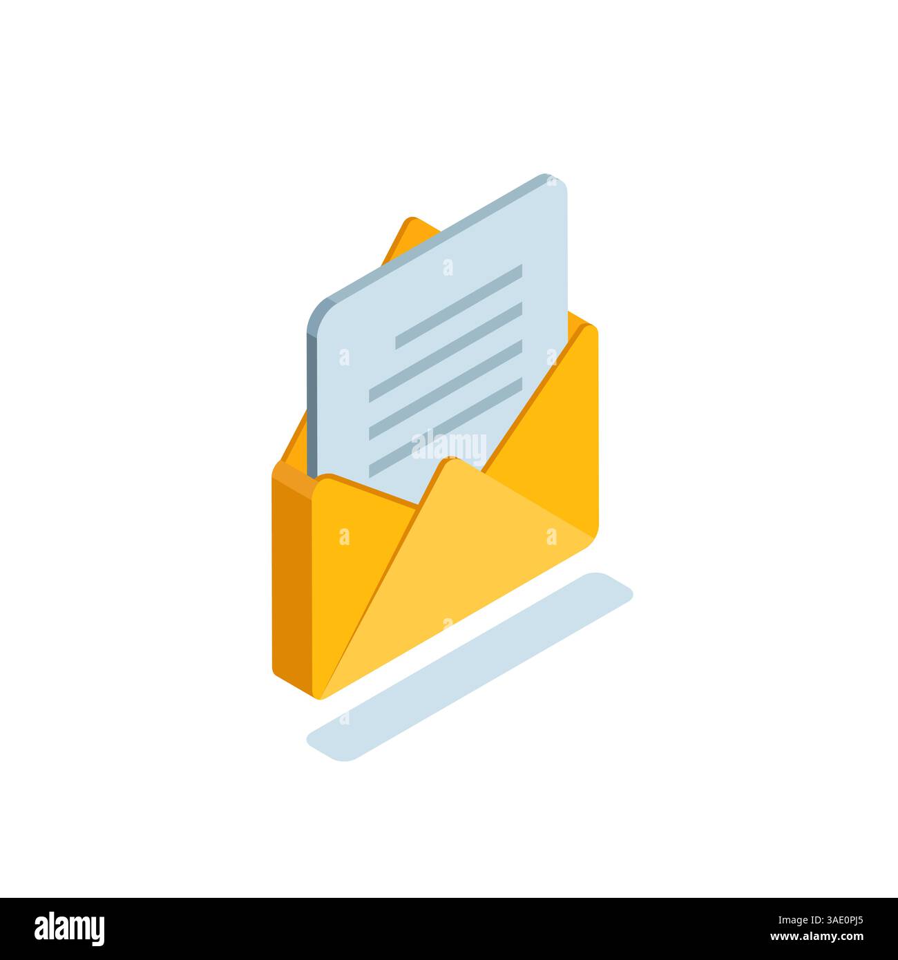 Isometrisches Symbol für geöffneten Umschlag in Farbe auf weißem Hintergrund, lesen Sie Brief- oder Textdokument Stock Vektor