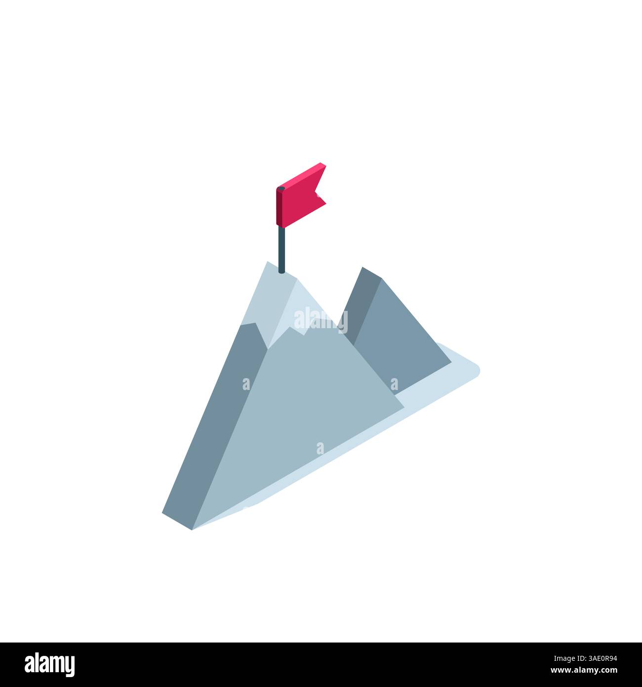 Isometrisches Bergsymbol mit schwarzer Flagge auf weißem Hintergrund, erreichen Sie das obere oder Ziel Stock Vektor