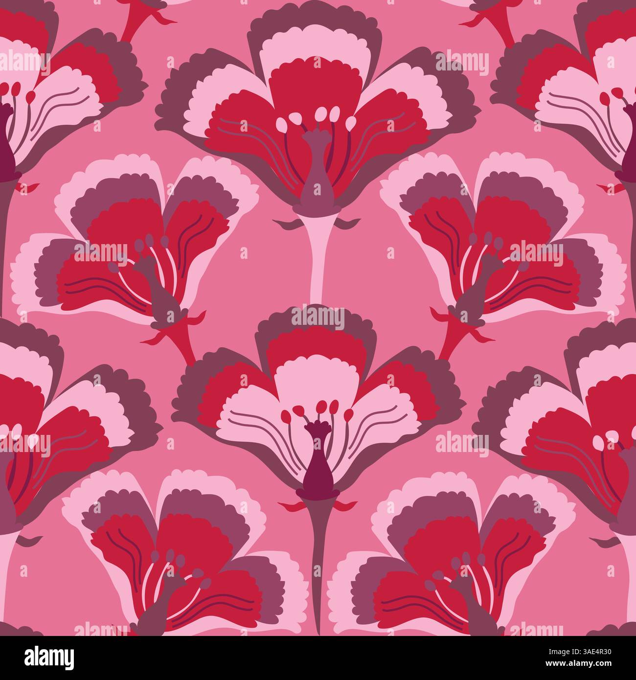 Lebendiges nahtloses Blumenmuster - Bold Retro Style Bunte Blüte Hintergrund für Textilien und Tapeten Stock Vektor