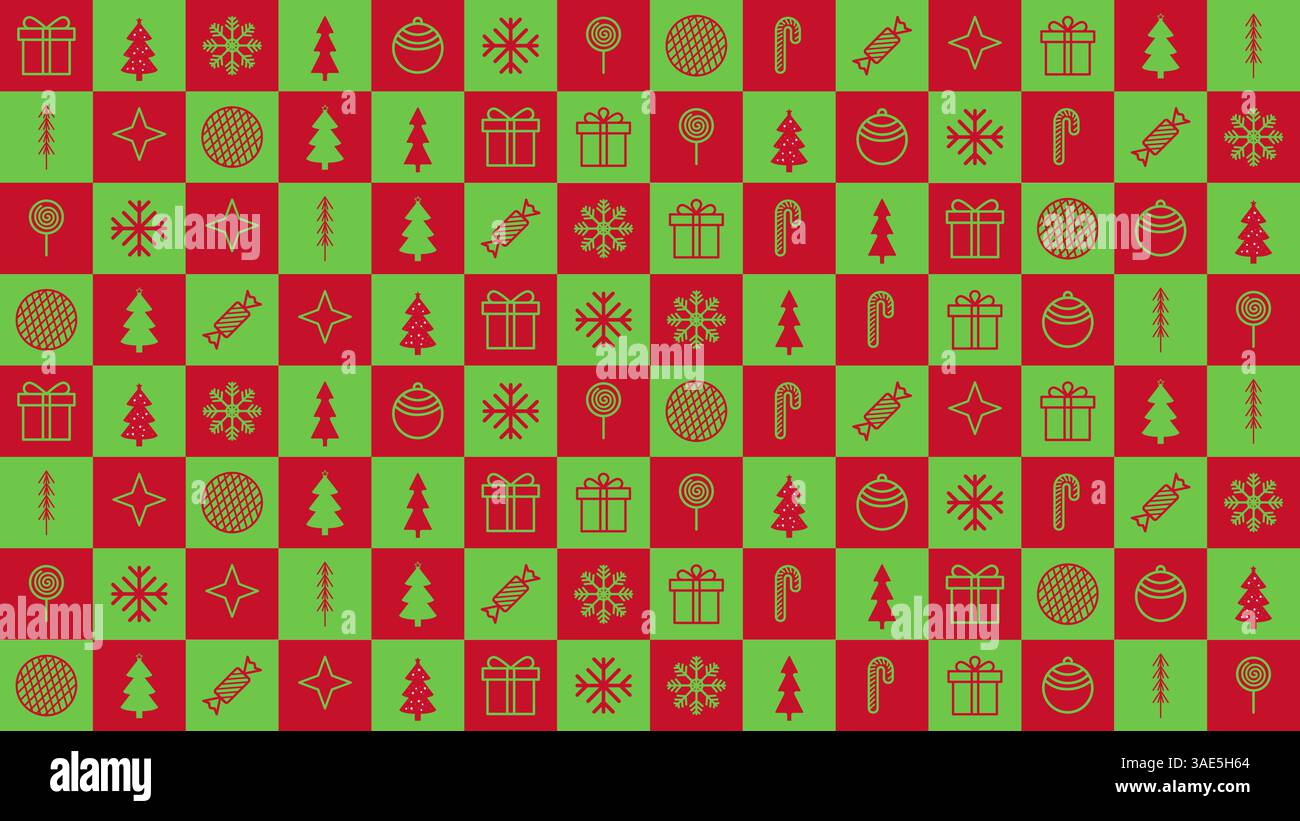 Nahtlose Geschenkpapier-Muster weihnachtselemente in Kastenform, rot und grün Stock Vektor