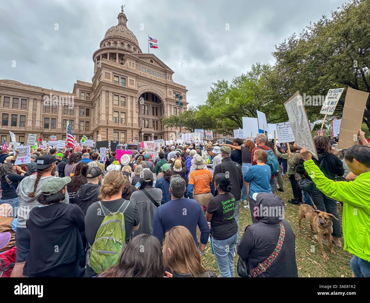 Demonstranten bei der HANDS-OFF-Kundgebung im Texas State Capitol in Austin Texas am 5. April 2025 Stockfoto