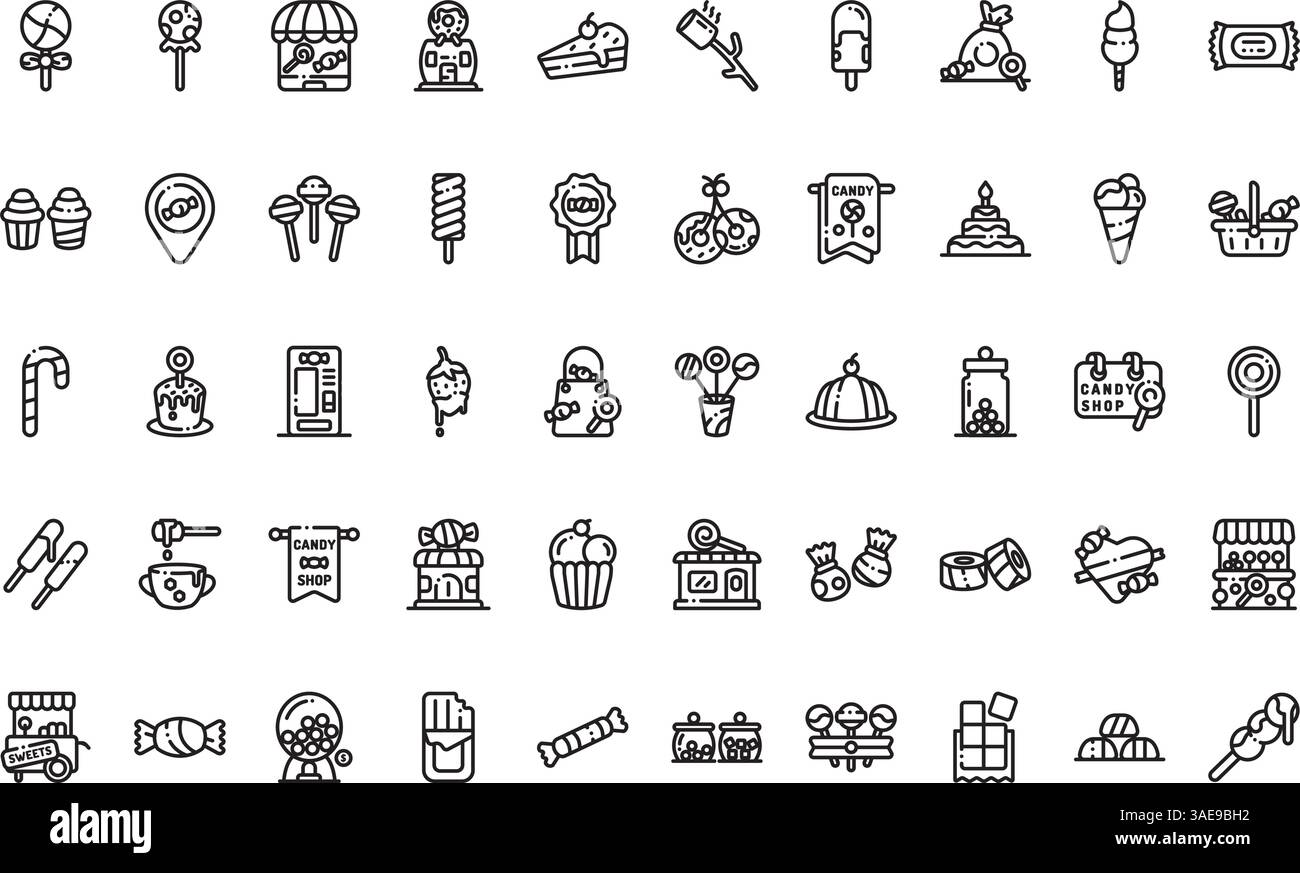 Süßigkeiten Shop Ikonen hochwertige Vektor Icons Kollektion mit editierbarer Kontur. Ideal für professionelle und kreative Projekte Stock Vektor
