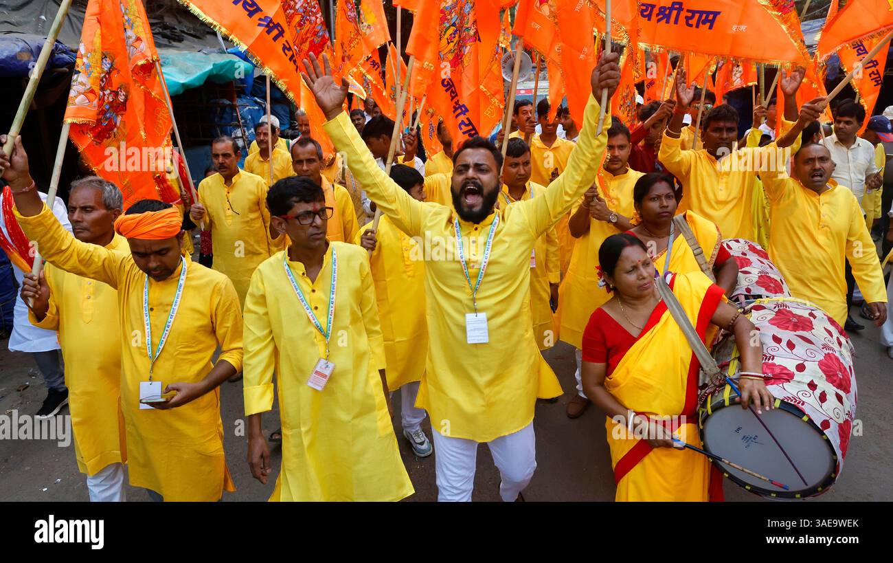 RAM Navami feiert anlässlich der Geburt von Lord Rama in Kalkutta, Westbengalen, Indien Stockfoto