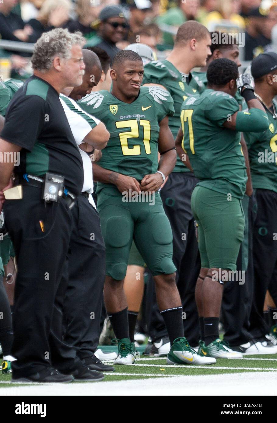 17. September 2011: LaMichael James #21 beim NCAA Football Spiel zwischen den Oregon Ducks und Southern Missouri im Autzen Stadium, Eugene OR (Credit Image: © Larry C. Lawson/Cal Sport Media/ZUMAPRESS.com) Stockfoto