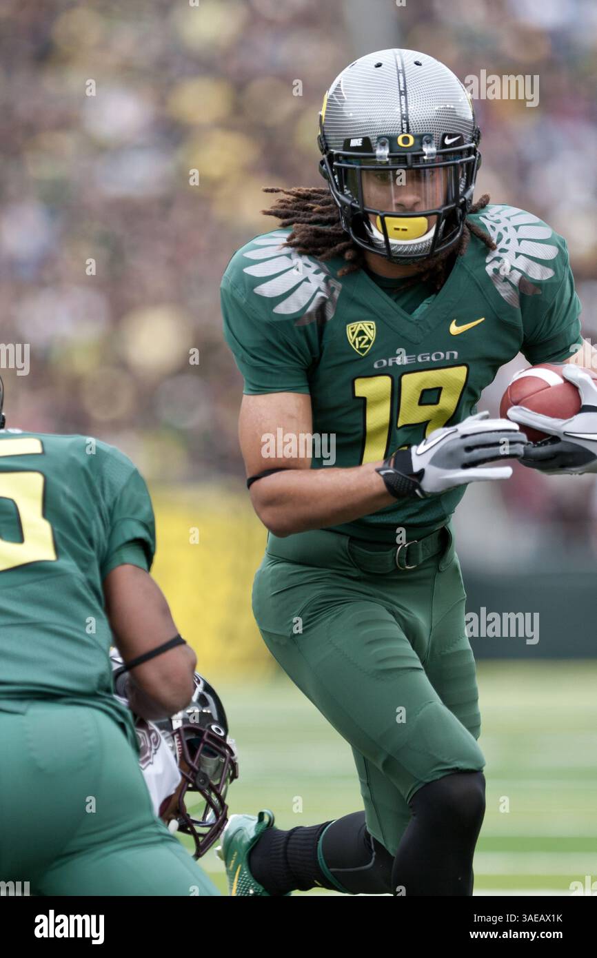17. September 2011: Eric Dungy #19 in Aktion während des NCAA Football Spiels zwischen den Oregon Ducks und Southern Missouri im Autzen Stadium, Eugene OR (Credit Image: © Larry C. Lawson/Cal Sport Media/ZUMAPRESS.com) Stockfoto