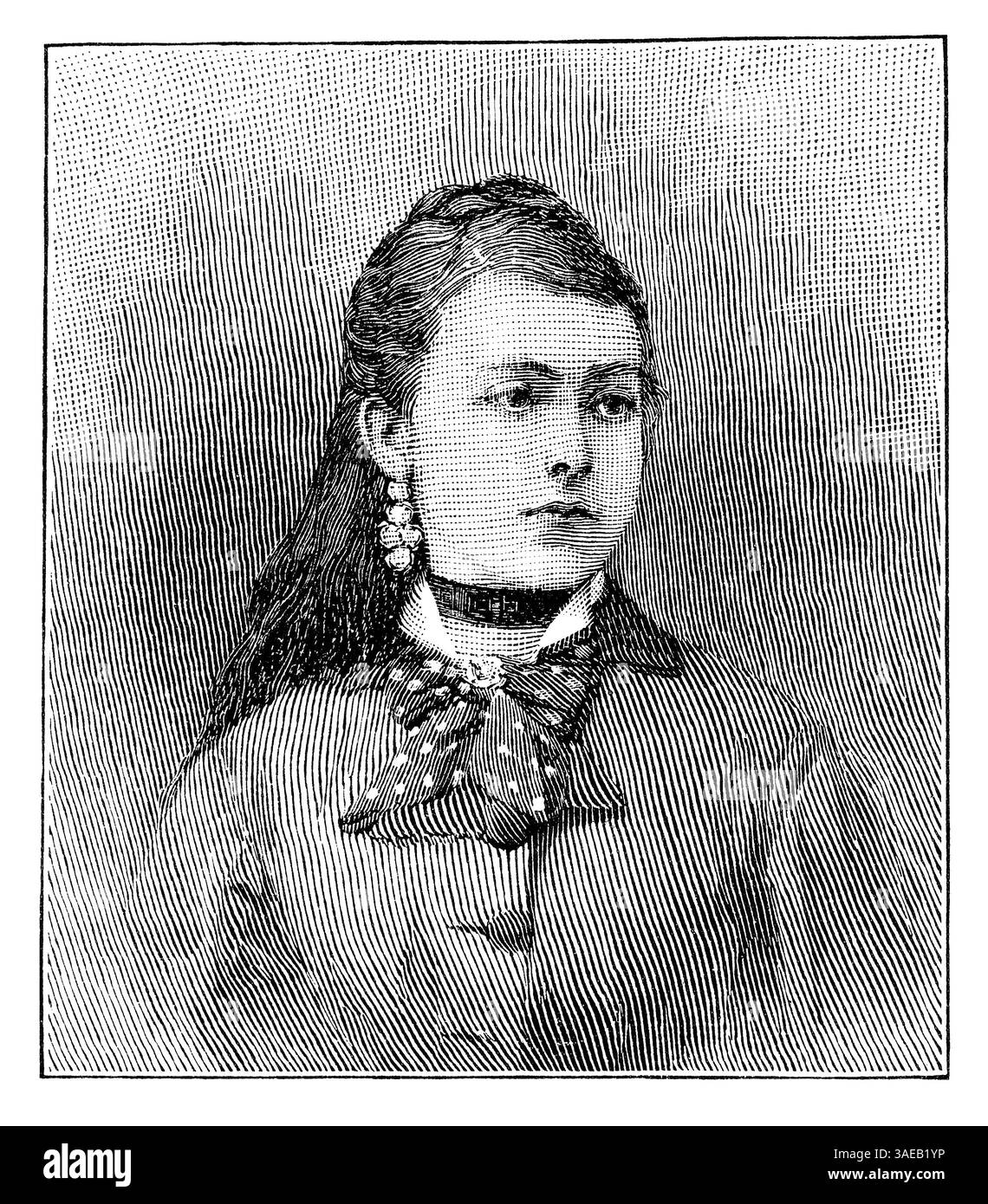 1896 Kupferstich der britischen Schauspielerin Florence West (1858–1912) im Alter von 15 Jahren im Jahr 1873. Stockfoto