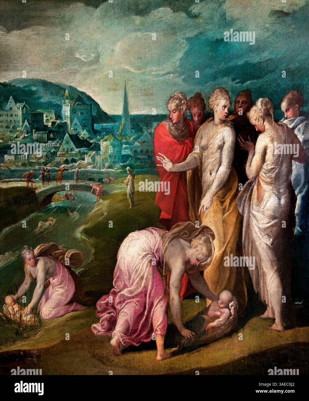Die Rettung von Moses aus dem Wasser 1571 - Niccolò dell'Abbate 1510–1571 France French , Louvre Paris, Museum der Schönen Künste, Frankreich, Stockfoto