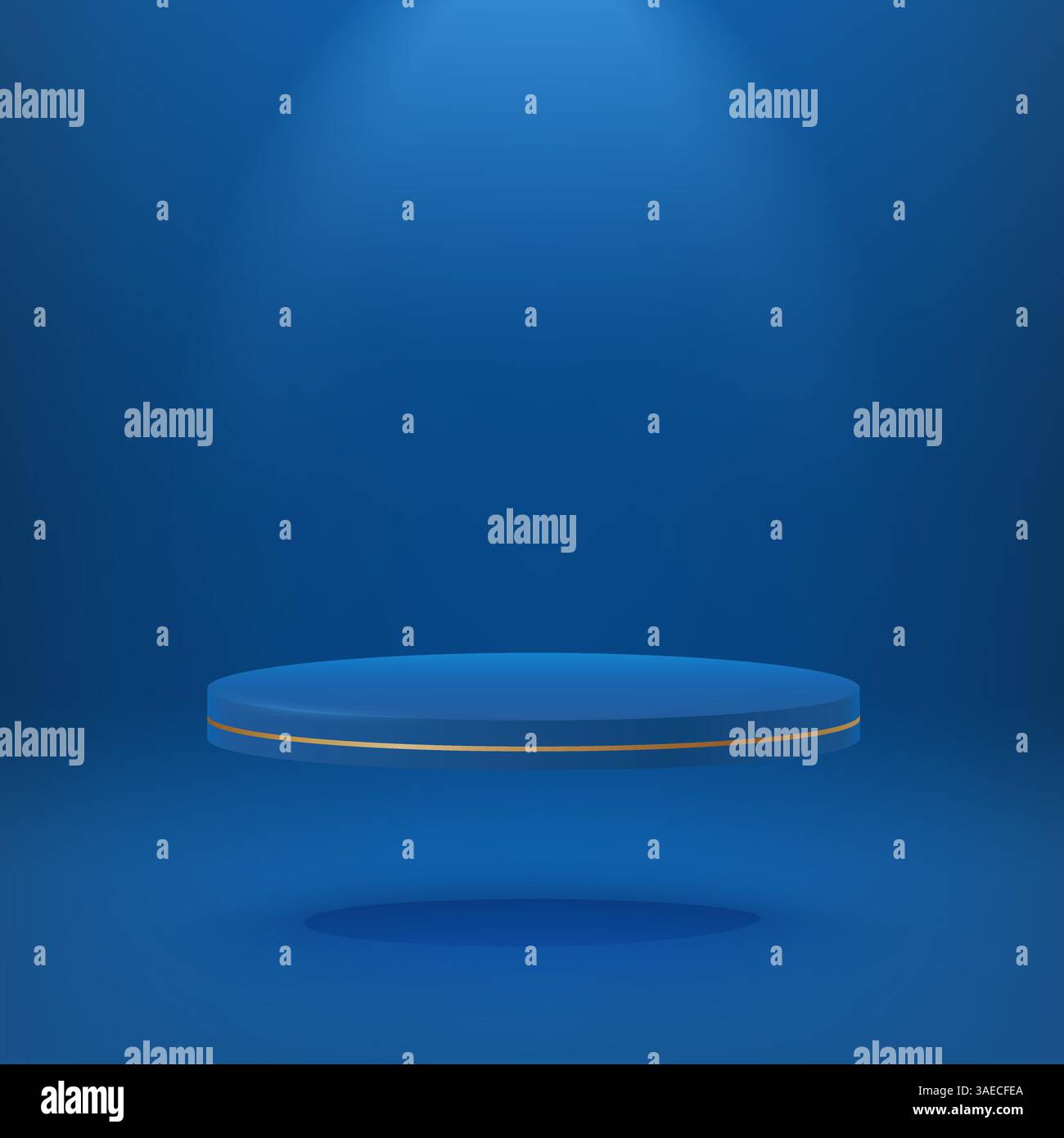 Dunkelblaues leeres, realistisches 3D-Zylinder-Podium, das in Luft mit Punktlicht schwimmt. Konzept der Preisverleihung. Abstrakte Szene mit zylindrischem Podium. Geometrie Stock Vektor