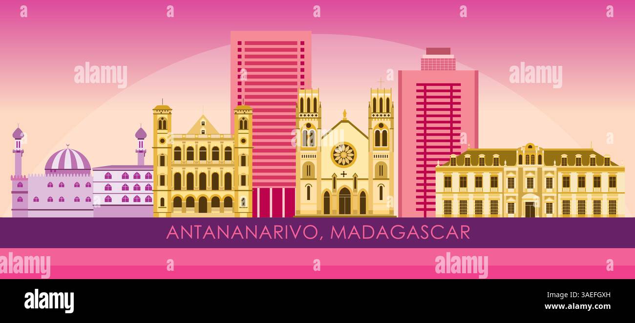 Sonnenuntergang Skyline Panorama der Stadt Antananarivo, Madagaskar - Vektor-Illustration Stock Vektor