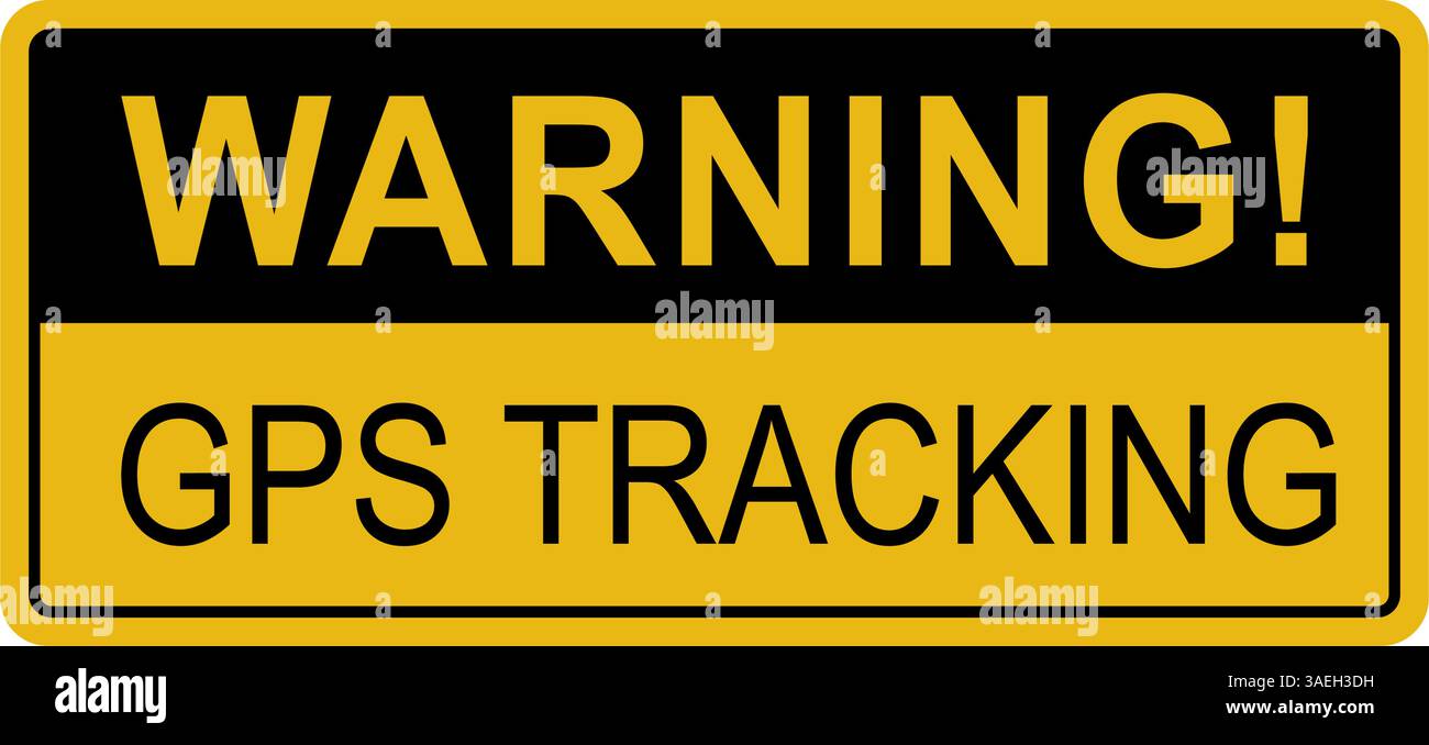 Gelber Warnaufkleber oder Etikettenvektor für GPS-Satellitenverfolgung Stock Vektor