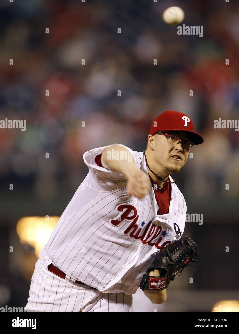 21. September 2011 - Philadelphia, PA, USA - die Philadelphia Phillies' Vance Worley spielt am Mittwoch, den 21. September 2011, im Citizens Bank Park in Philadelphia, Pennsylvania gegen die Washington Nationals. (Kreditbild: © Yong Kim/Philadelphia Daily News/MCT/ZUMAPRESS.com) Stockfoto