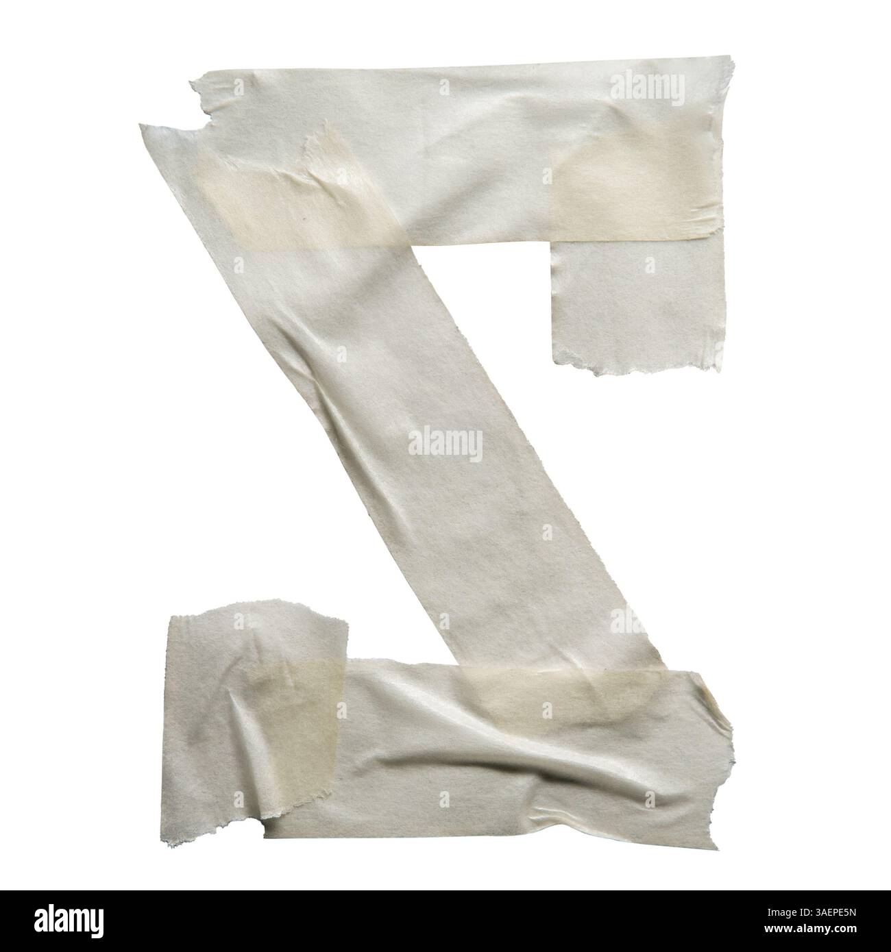 Buchstabe S aus weißem Abdeckband auf weißem Hintergrund mit Beschneidungspfad Stockfoto