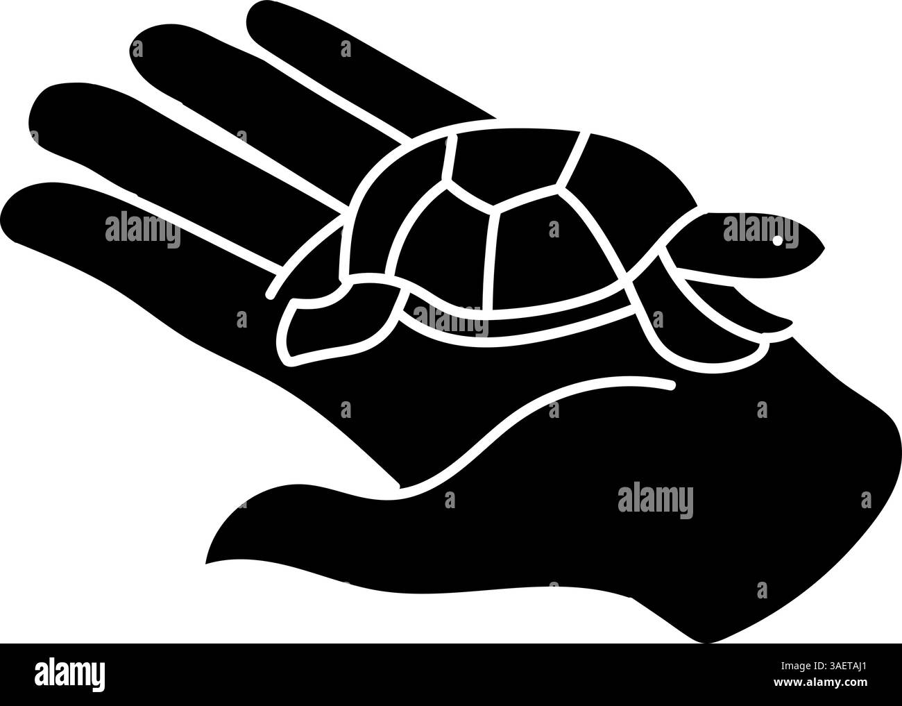 Tier neu geschlüpfte Schildkröte Baby schwarz Hand gezeichnet Symbol Stock Vektor