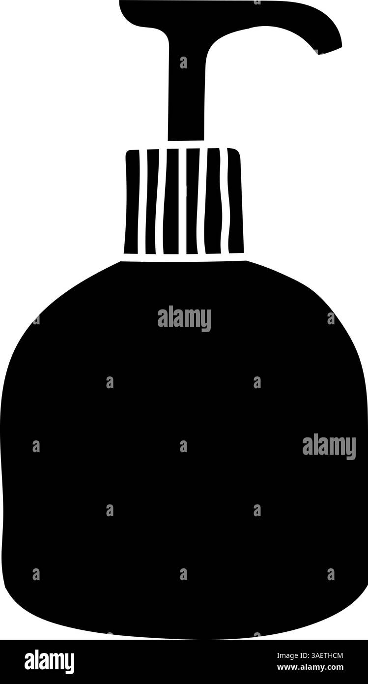 Antiseptisches Desinfektionsmittel Flasche schwarz handgezeichnet Symbol Stock Vektor