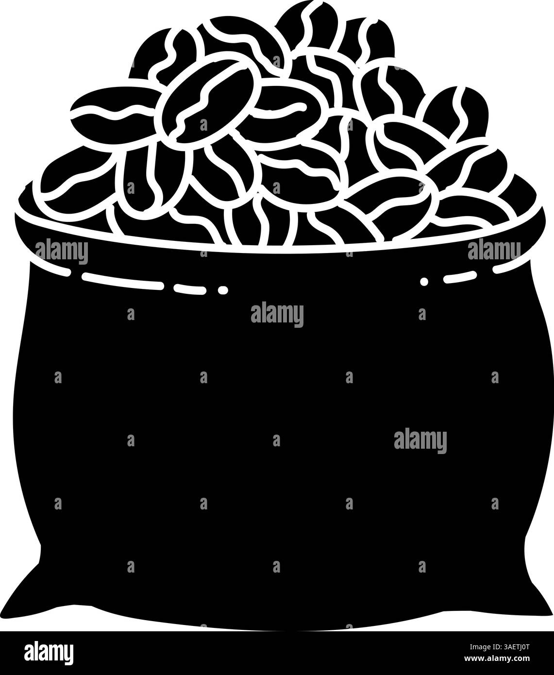 Kaffeebohnensack schwarz handgezeichnet Symbol Stock Vektor