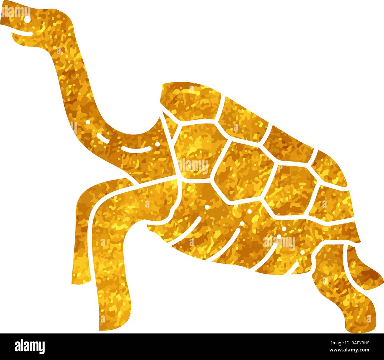 Galapagos Riesenschildkröte Zeichnung im goldenen Stil Stock Vektor