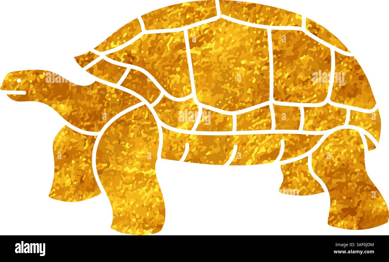 Galapagos Riesenschildkröte Zeichnung im goldenen Stil Stock Vektor