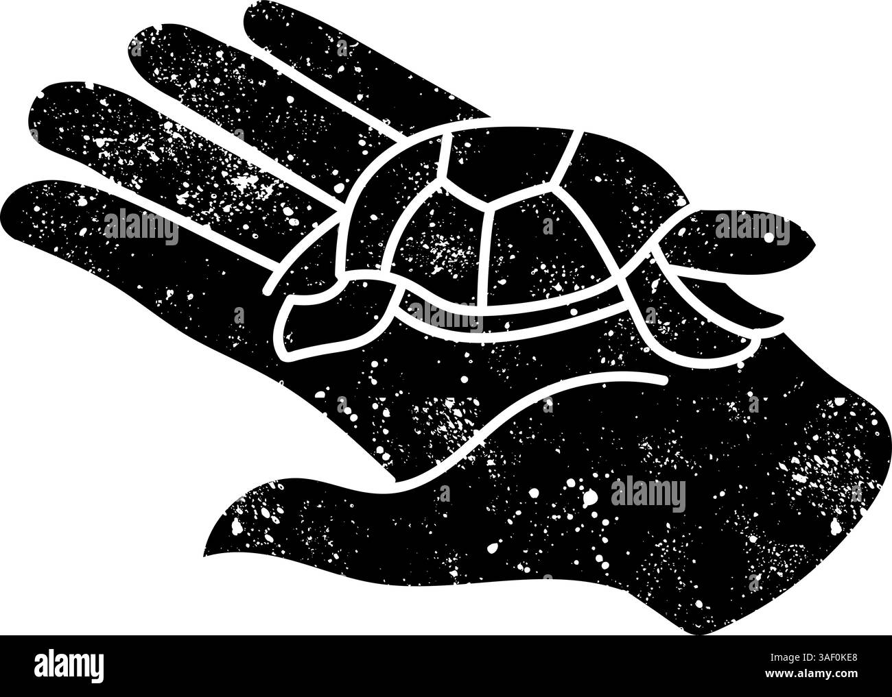 Tier neu geschlüpfte Schildkröte Baby schwarz handgezeichnet Symbol im Grunge-Look Stock Vektor