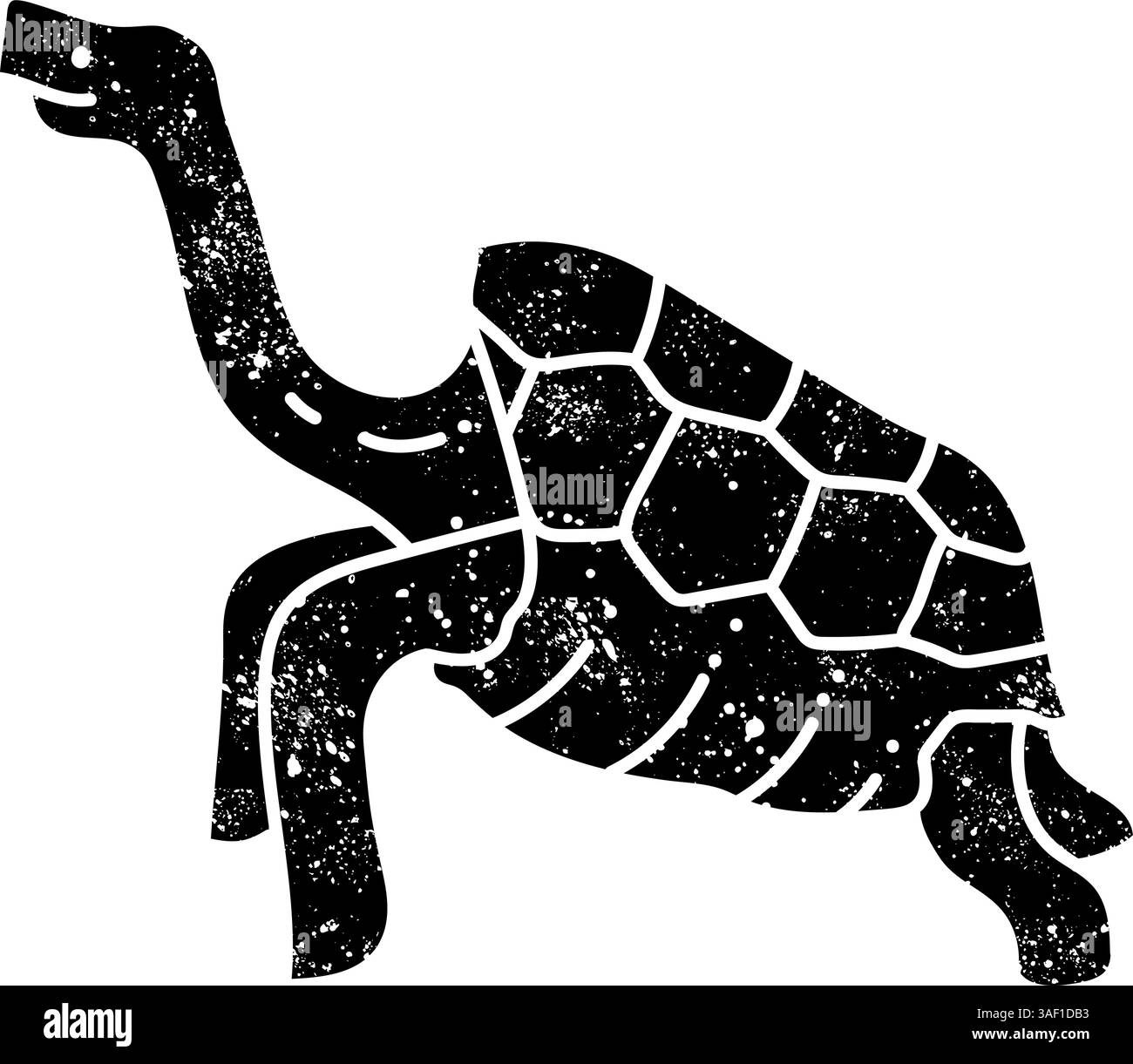 Galapagos Riesenschildkröte schwarz handgezeichnete Ikone im Grunge-Look Stock Vektor