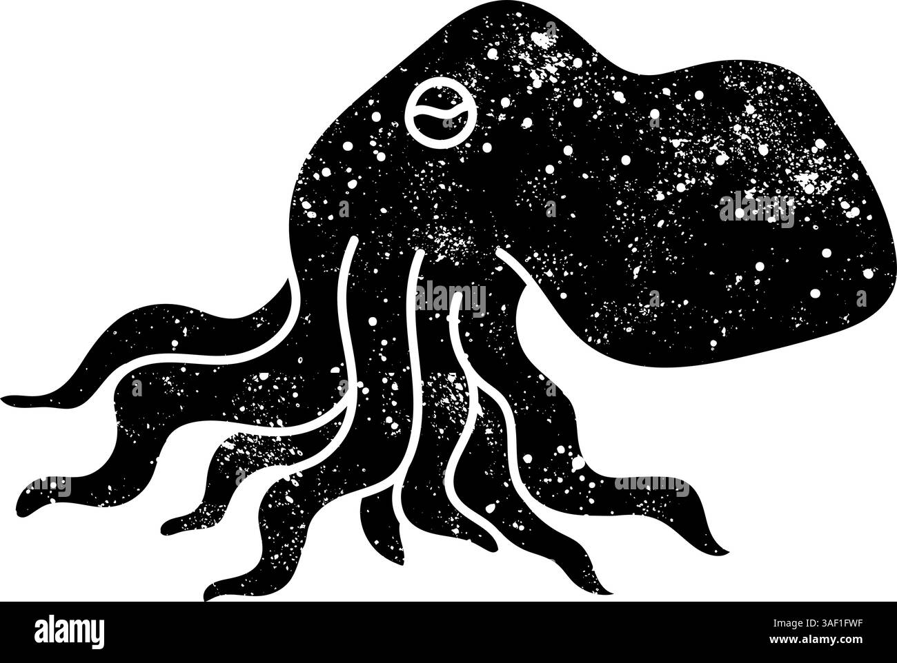 Schwarze handgezeichnete Tintenfisch-Ikone im Grunge-Look Stock Vektor