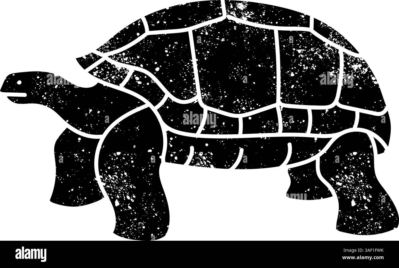 Galapagos Riesenschildkröte schwarz handgezeichnete Ikone im Grunge-Look Stock Vektor