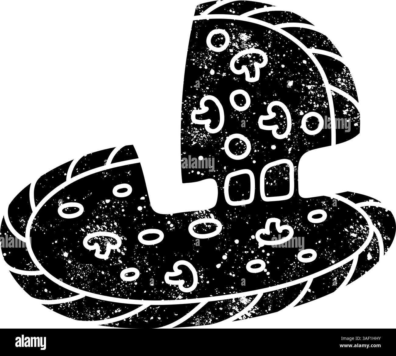 Pizzaschwarzes handgezeichnetes Symbol im Grunge-Look Stock Vektor