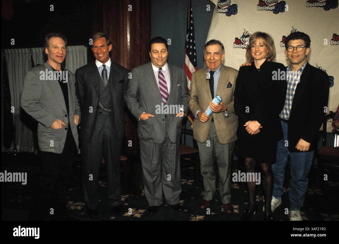 1. JANUAR 2011: BILL MAHER, ROGER STONE, TONY BLANKLEY, MORLEY SAFER DEE DEE DEE MYERS UND AL FRANKEN ZUM POLITICAL INCORRECT 04/1996. JAMES COLBURN/ / PHOTOS(Bild: © Globe Photos/ZUMAPRESS.com) Stockfoto