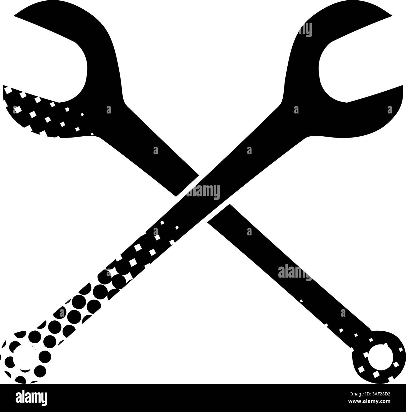 Holzbearbeitung Tischsäge Dornschlüssel schwarz handgezeichnet Symbol im Halbton-Stil Stock Vektor