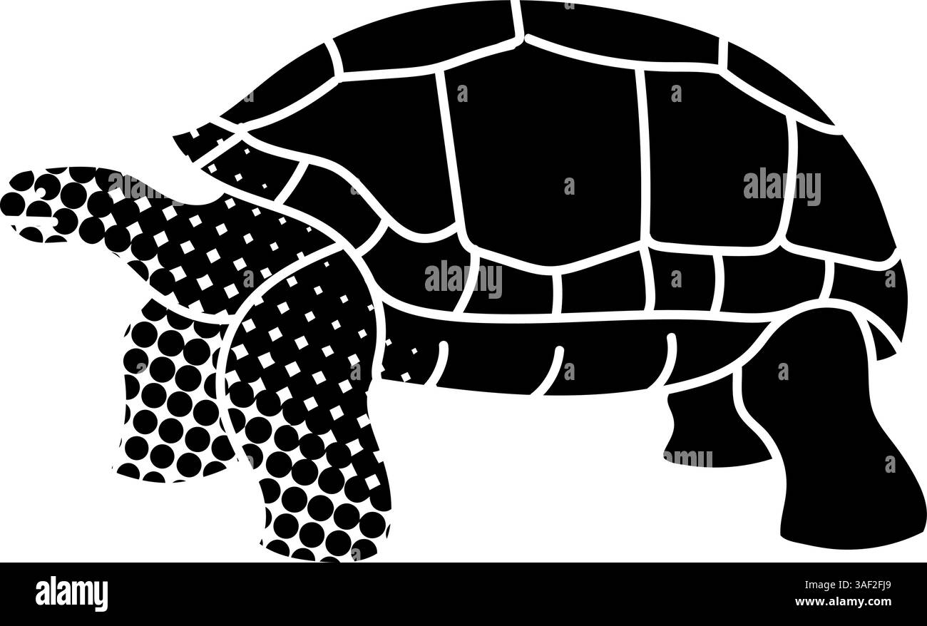 Galapagos Riesenschildkröte Schwarz handgezeichnetes Symbol im Halbtonstil Stock Vektor
