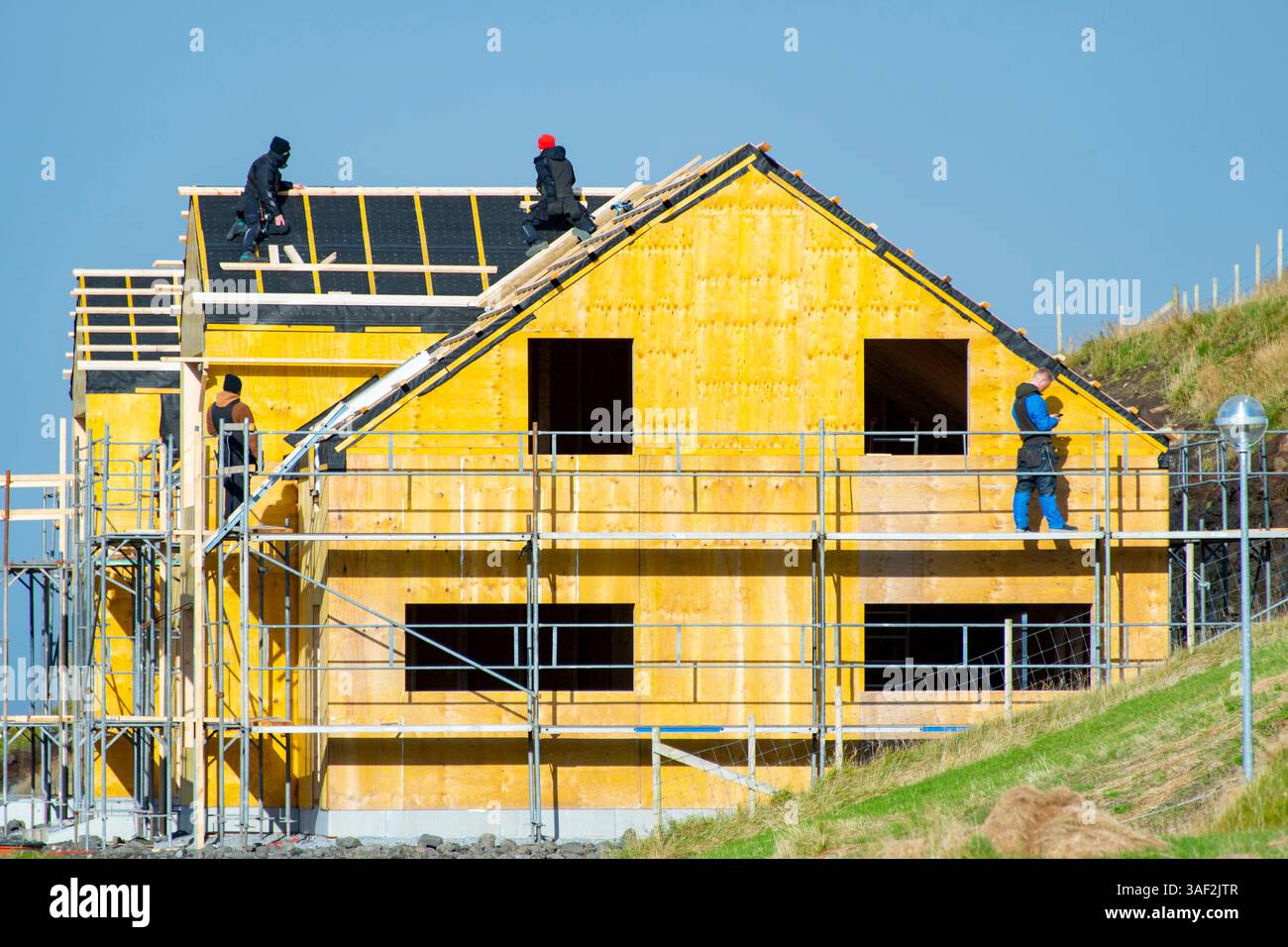 Hausbau auf den Färöern Stockfoto