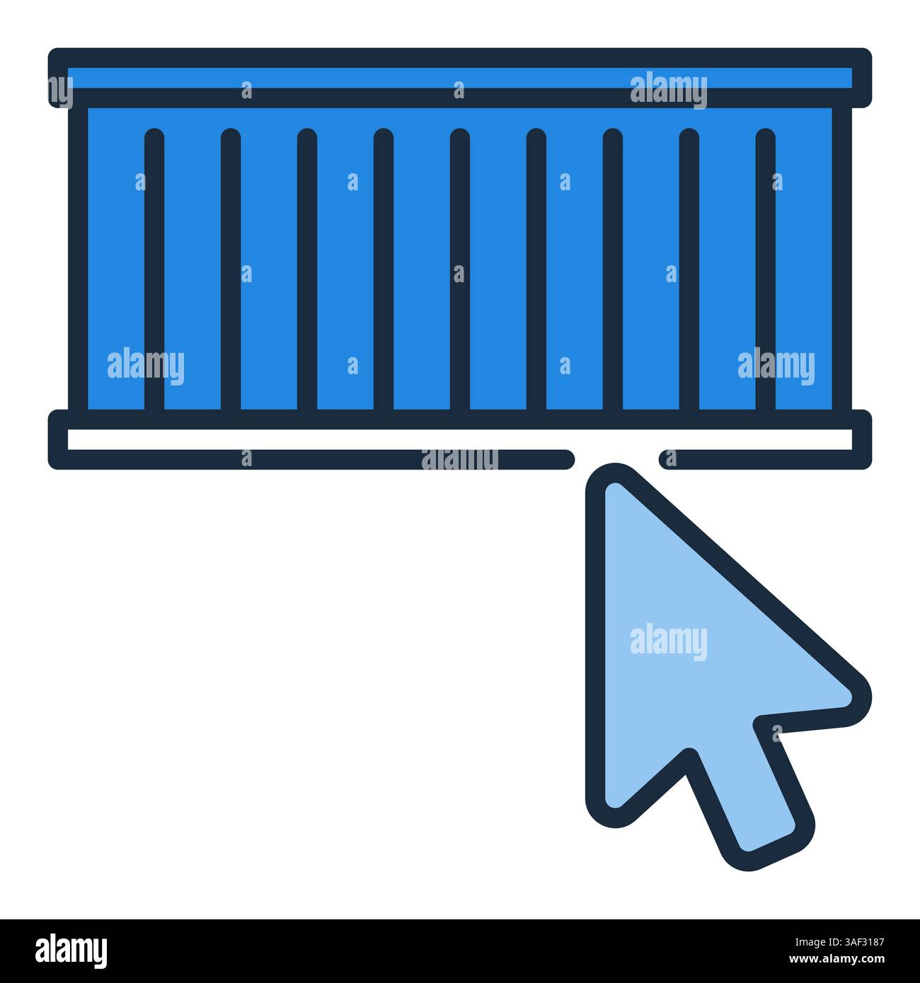 Mauszeiger mit blauem Vektorzeichen Versandcontainer - farbiges Design Stock Vektor