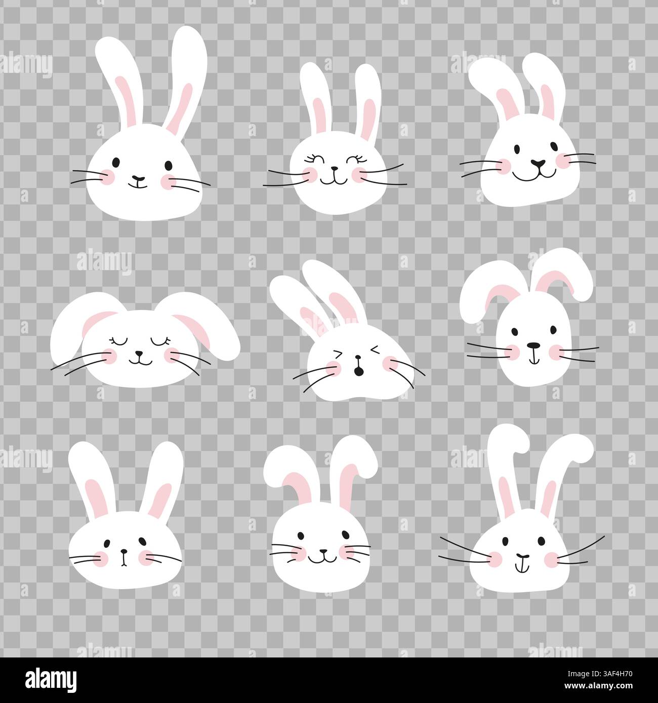 Niedliche Hasenköpfe Vektorkollektion Stock Vektor