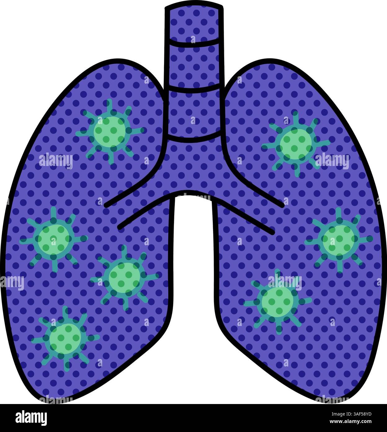 Virus infizierte menschliche Lungen Halbton Hand gezeichnete Farbe Vektor Illustration Stock Vektor