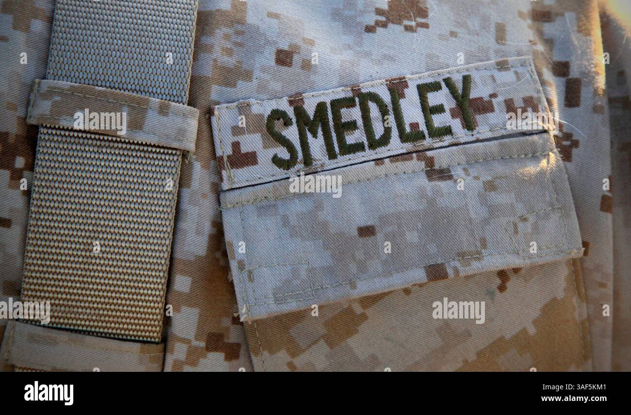 11. September 2014 - 11. September 2014 CAMP PENDLETON, CA | sechs Monate alte englische Bulldogge Smedley Butler's Marine Corps Uniform. Er erhielt den Eagle, Globe und Anchor Pin in Camp Pendleton während einer Morgenzeremonie, der letzte Schritt, ein Marine zu werden. Seine Pflicht wird sein als Maskottchen des Marine Corps Recruit Depots in San Diego. |Foto von Howard Lipin/U-T San Diego/obligatorischer Credit: HOWARD LIPIN/U-T SAN DIEGO/ZUMA PRESS | U-T San Diego Foto von Howard Lipin Copyright 2014 (Credit Image: © Howard Lipin/U-T San Diego/ZUMA Wire) Stockfoto