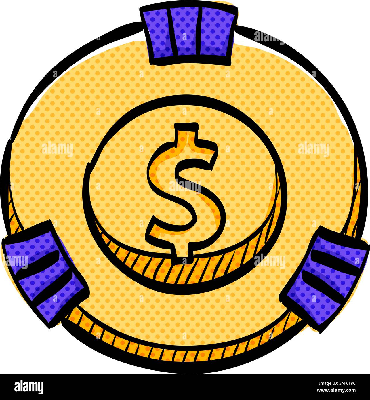 Glücksspiel Münze Halbton Symbol Hand gezeichnete Farbe Vektor Illustration Stock Vektor