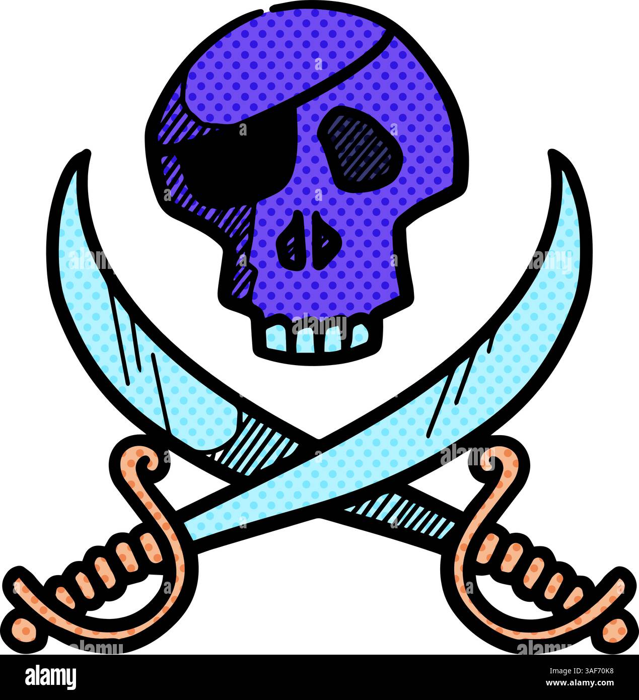 Schädel und Schwerter Symbol Halbton Farbvektor Illustration Stock Vektor