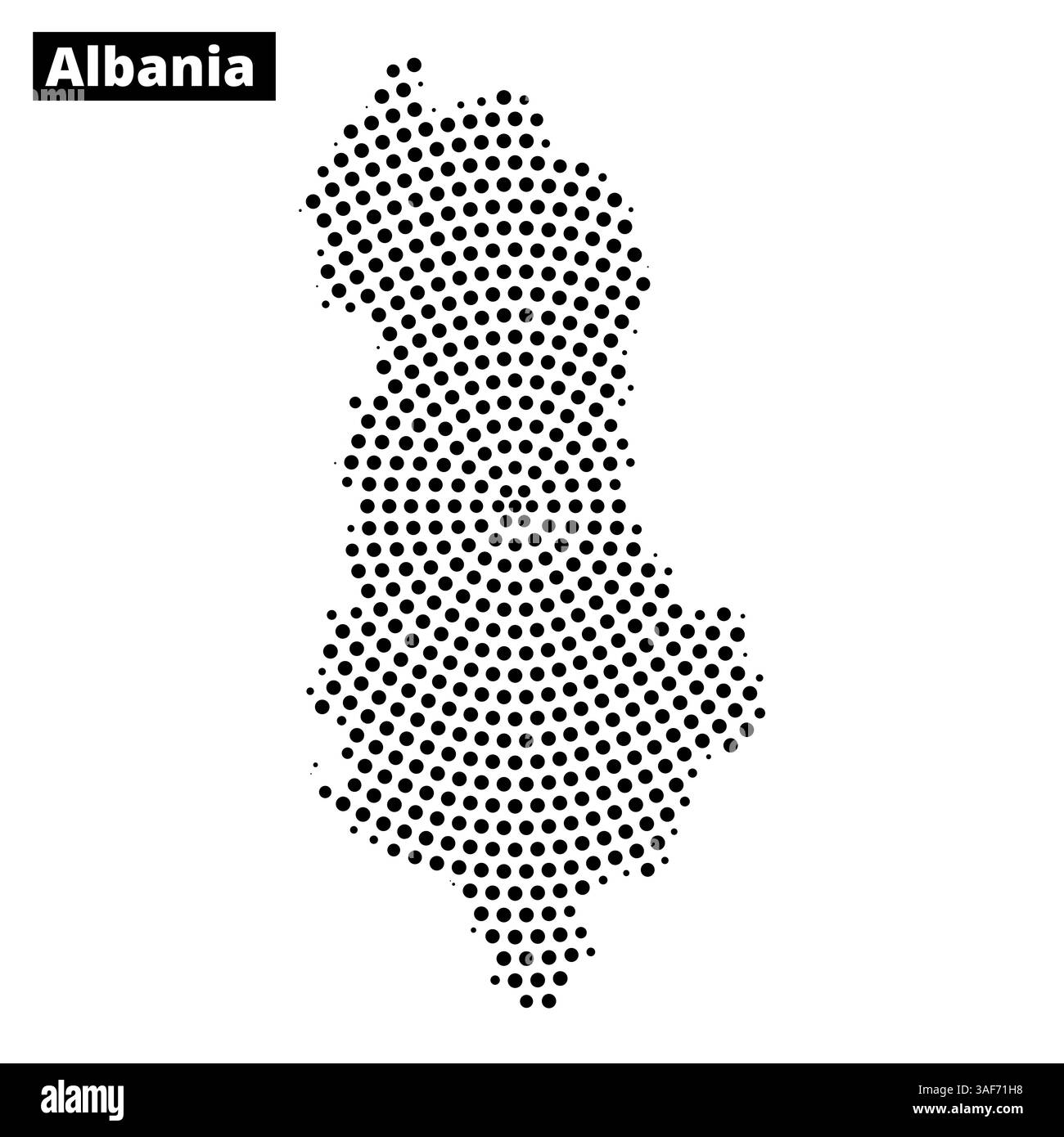 Detaillierte Darstellung des geografischen Layouts Albaniens in einem kreativen Punktmuster, das die Form des Landes unterstreicht. Stock Vektor