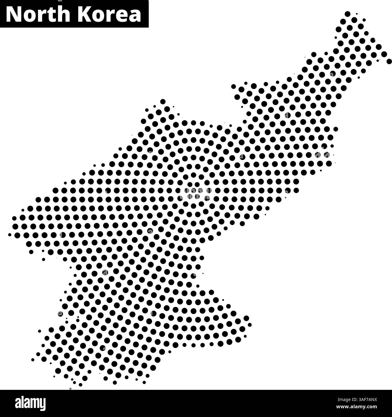 Dieses Bild zeigt eine Punktkarte Nordkoreas, die seine geografischen Grenzen und seine Struktur effizient hervorhebt. Stock Vektor