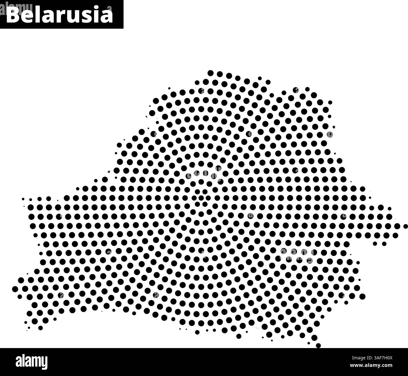 Künstlerische Darstellung des Umrisses Weißrusslands in einem gepunkteten Muster, das seine geografische Form und Anordnung hervorhebt. Stock Vektor