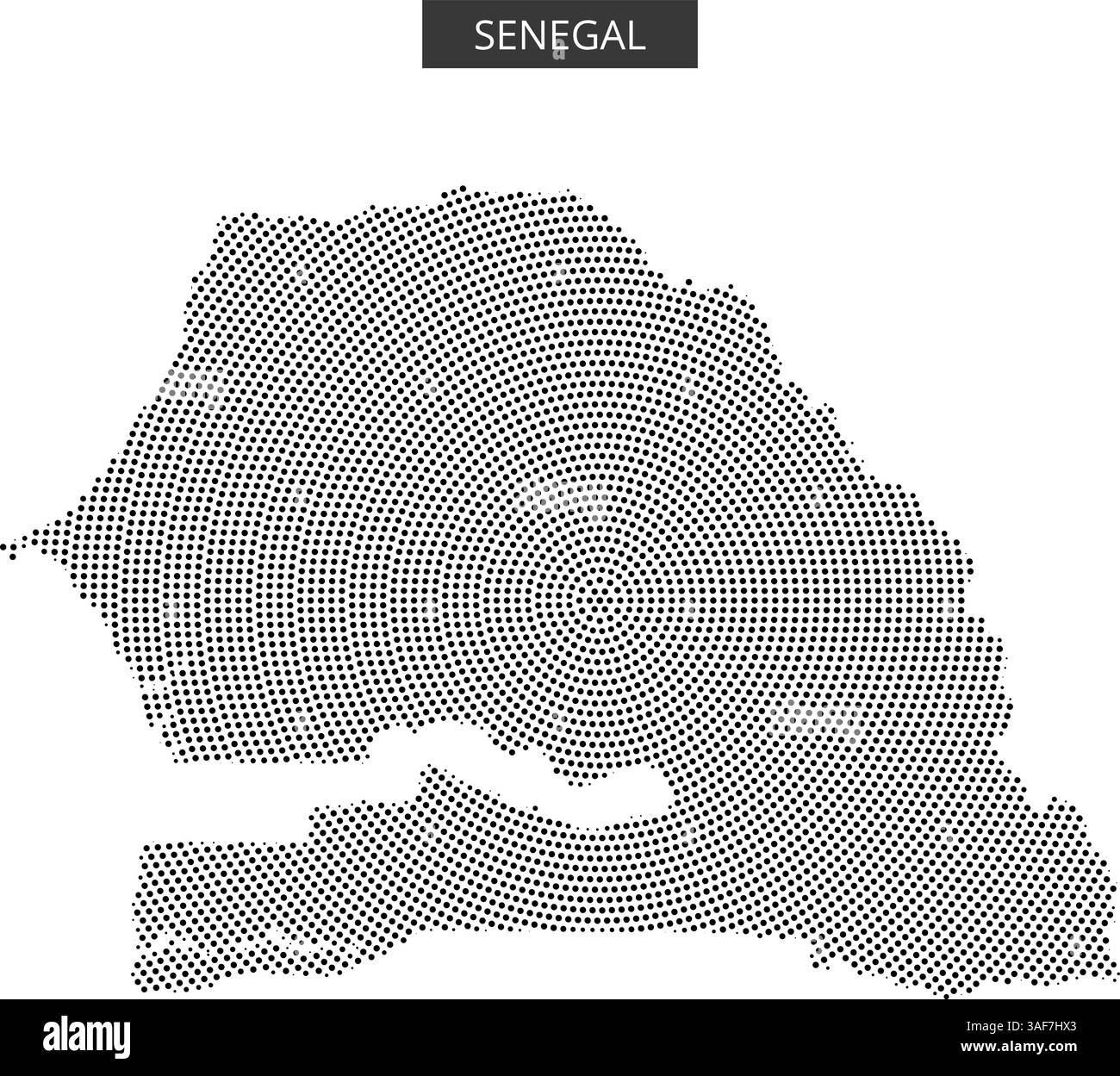 Detaillierte Darstellung des Senegals in einem gepunkteten Design, in dem seine Form und sein geografisches Layout klar dargestellt werden. Stock Vektor