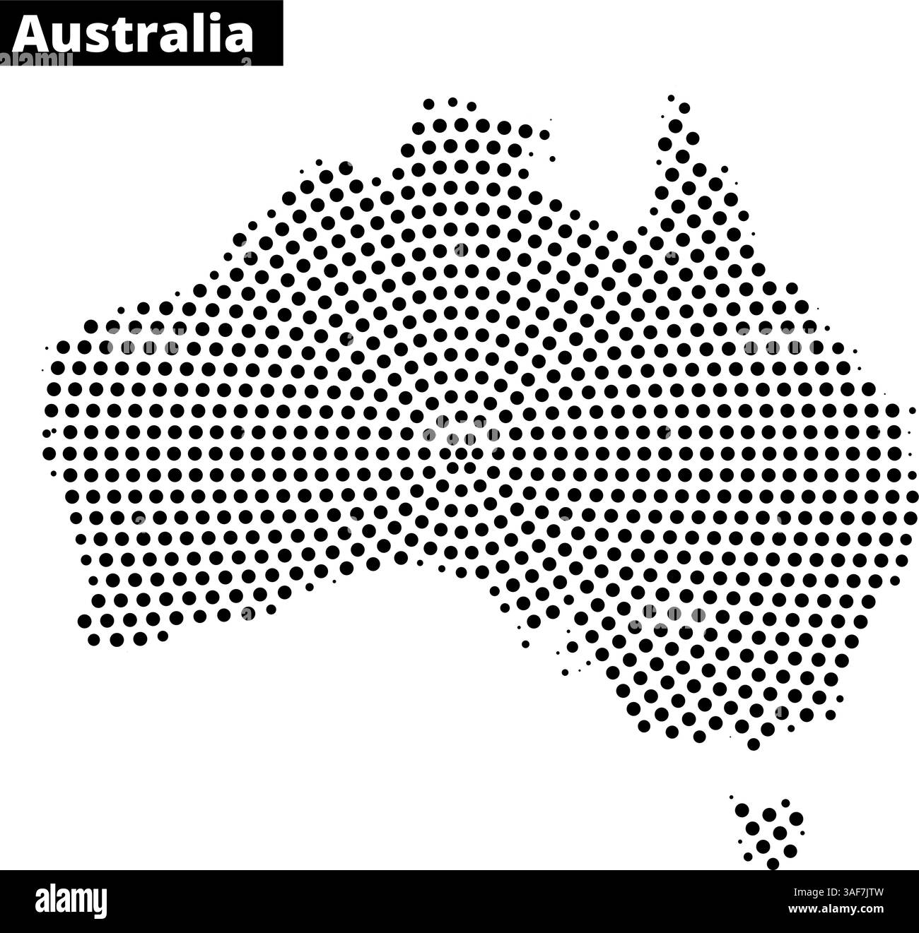 Eine detaillierte Karte Australiens, die mit Punktmustern erstellt wurde und das geografische Layout und die Merkmale effektiv hervorhebt. Stock Vektor