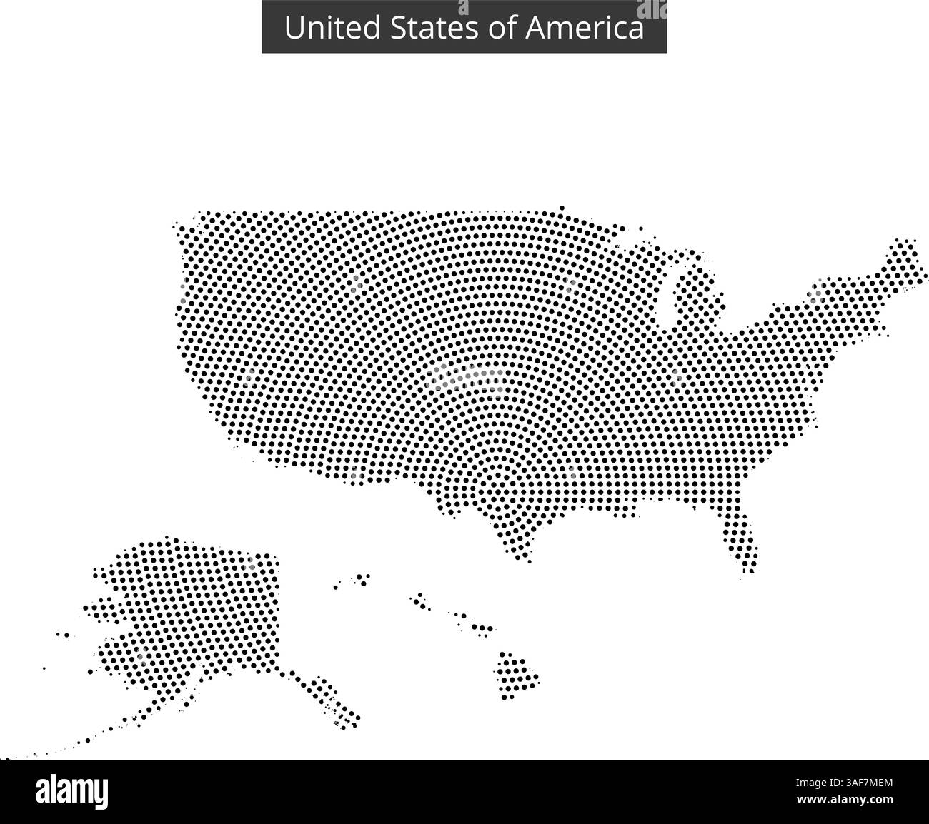 Eine Abbildung zeigt die geografischen Grenzen der Vereinigten Staaten, einschließlich Alaska und Hawaii. Stock Vektor