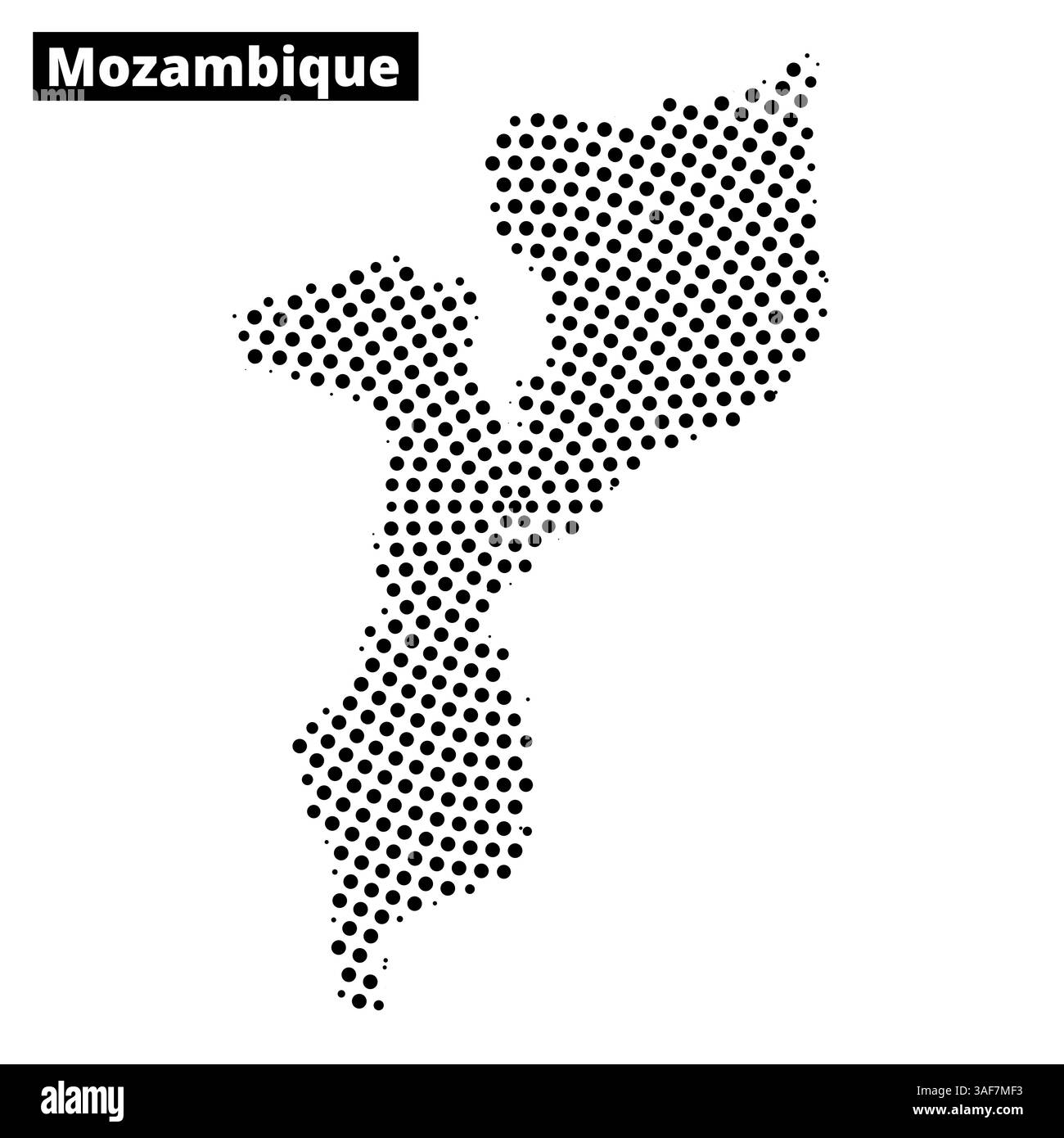 Die Umrisse Mosambiks in einem gepunkteten Design unterstreicht die besondere geografische Bedeutung des Landes. Stock Vektor