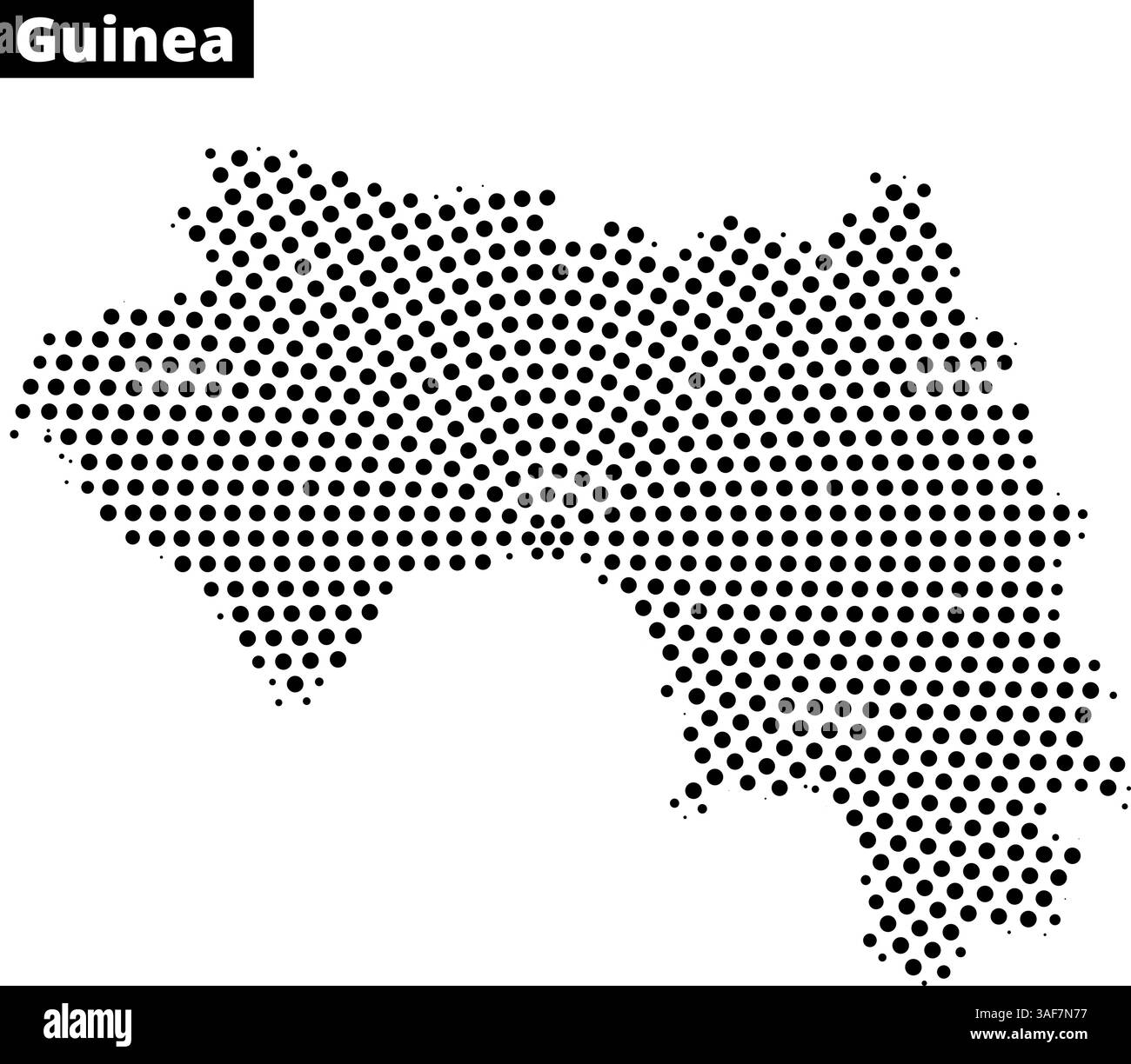 Diese Grafik zeigt eine gepunktete Karte von Guinea, die sein geografisches Layout und seine Konturen in minimalistischem Stil zeigt. Stock Vektor