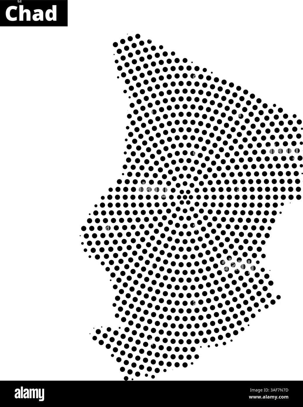 Diese Karte zeigt das Land Tschad mit einem charakteristischen, gepunkteten Design, das seine geografische Form unterstreicht. Stock Vektor