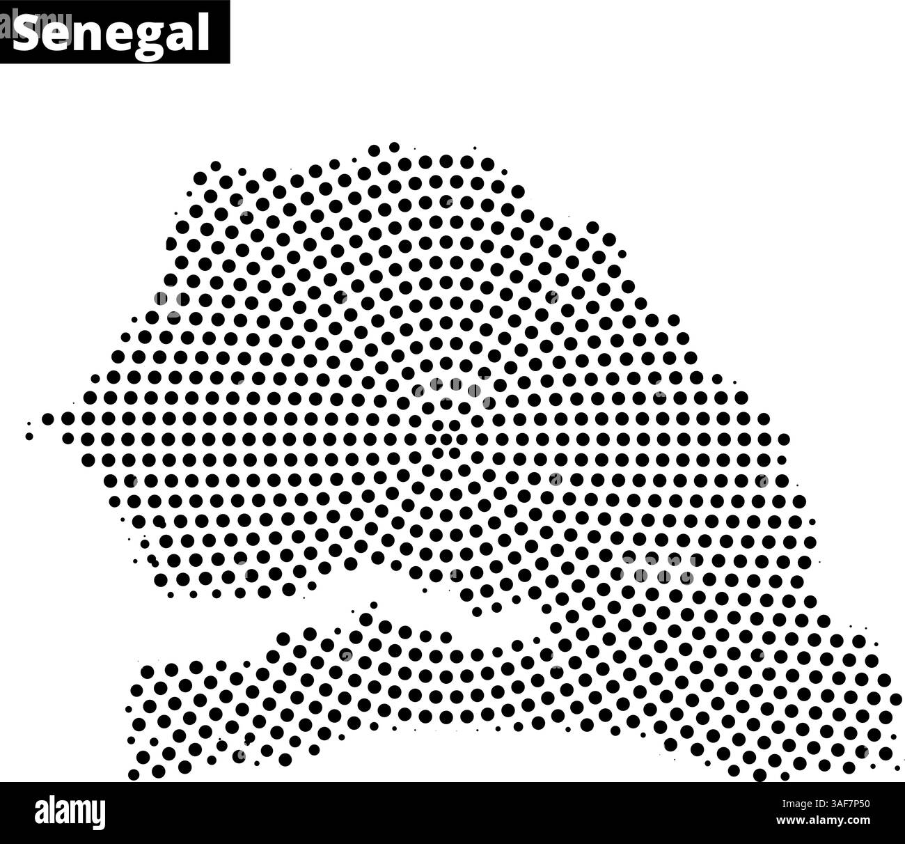 Detaillierte Darstellung des Senegals in einem gepunkteten Design, in dem seine Form und sein geografisches Layout klar dargestellt werden. Stock Vektor