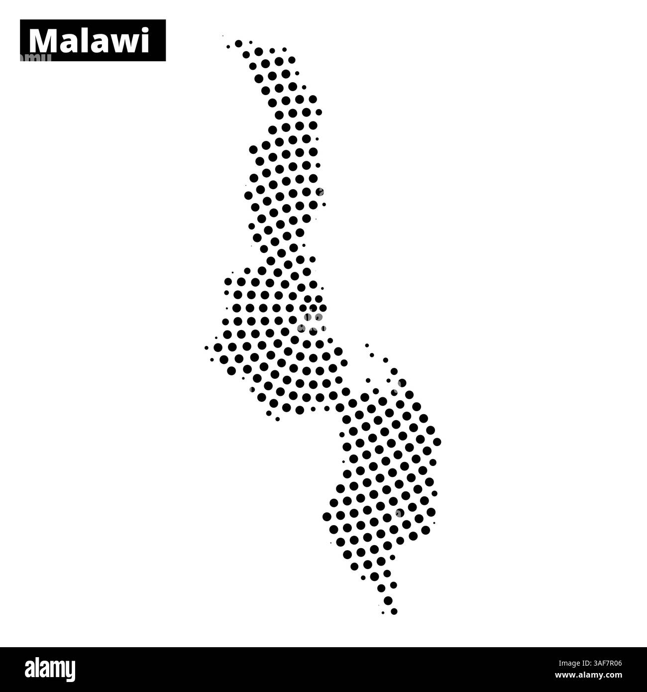 Diese Karte zeigt eine gepunktete Darstellung Malawis und zeigt die geografischen Grenzen und Merkmale des Sees. Stock Vektor